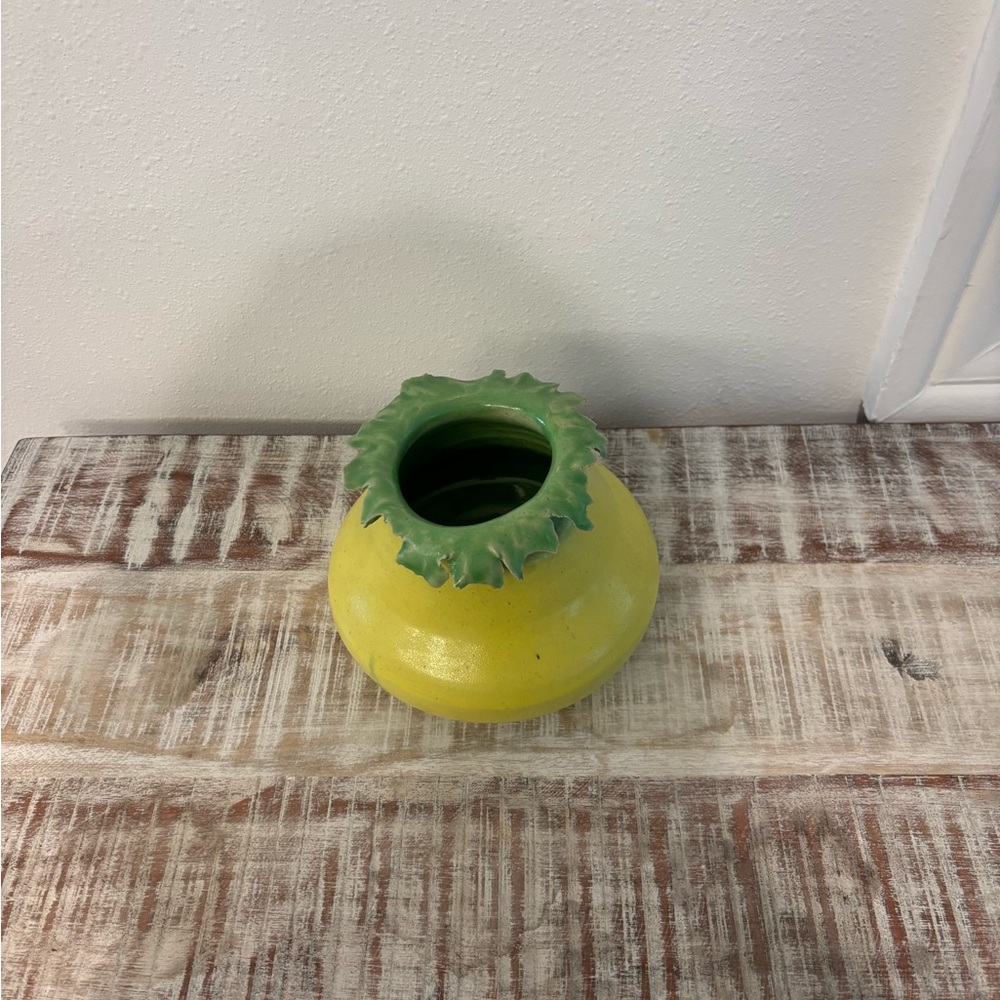 Yellow and Green Ceramic Vase